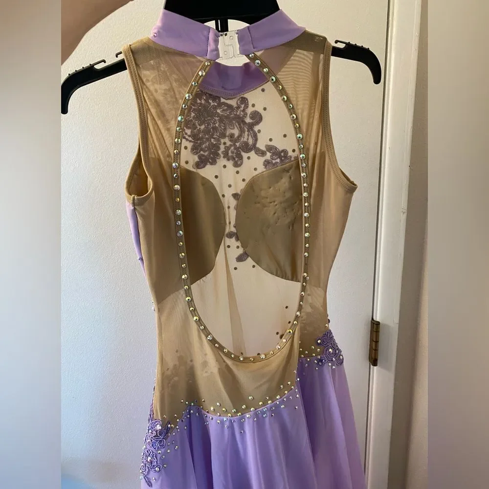 Custom solo dance costume lavender purple illusion leotard maxi dress stoned MA